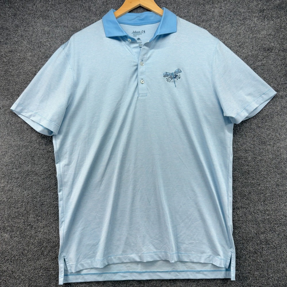 Johnnie-O Mens Performance Polo Shirt‎ Large Blue Striped UPF 50 Stretch